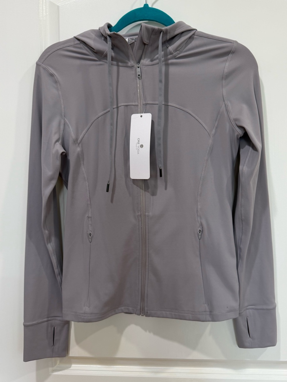 CRZ YOGA Light Gray Hooded Zip Jacket